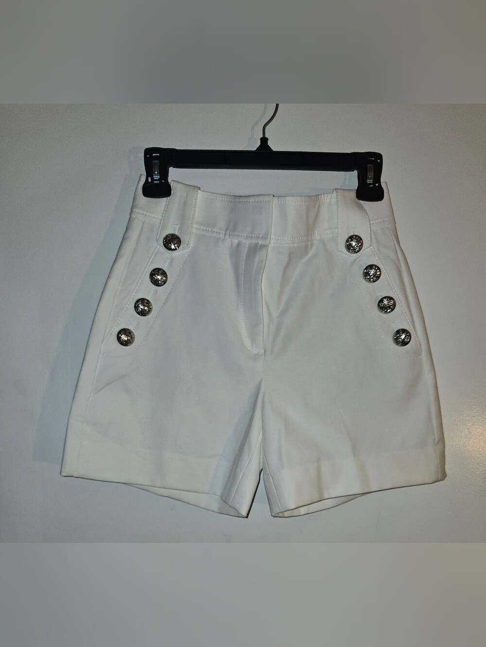 White House Black Market White High-Rise Shorts with Decorative Buttons